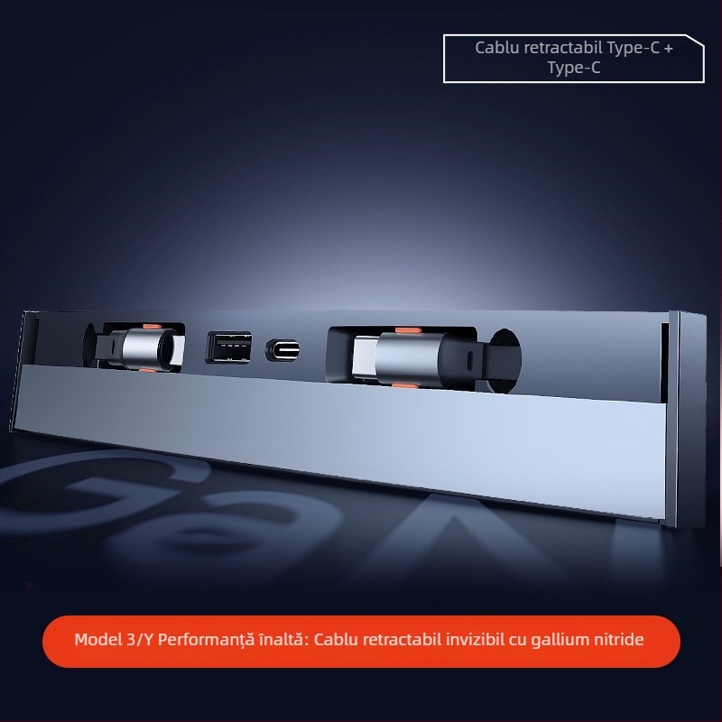 Hub USB de încărcare pentru consola centrală Tesla Model 3/Y – Mini, ABS, Snap-on