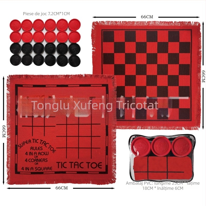 Set de jocuri de exterior 2 în 1 și 3 în 1: șah, dame, xiangqi și backgammon (Material: poliester-coton; Vârsta: 14+)