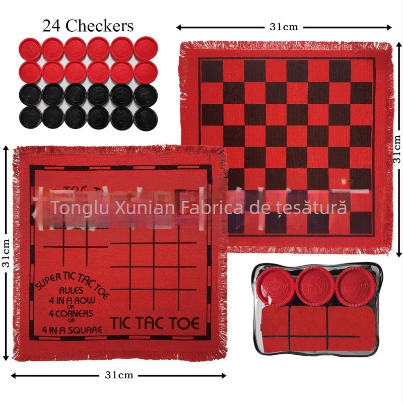 Set de jocuri de exterior 2 în 1 și 3 în 1: șah, dame, xiangqi și backgammon (Material: poliester-coton; Vârsta: 14+)