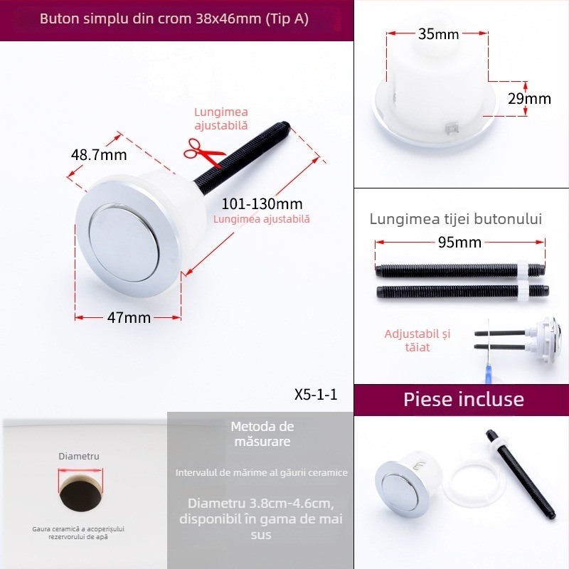 Accesoriu pentru butonul capacului de toaletă, buton circular pentru unic și dublu, tip universal, ABS material, apăsare