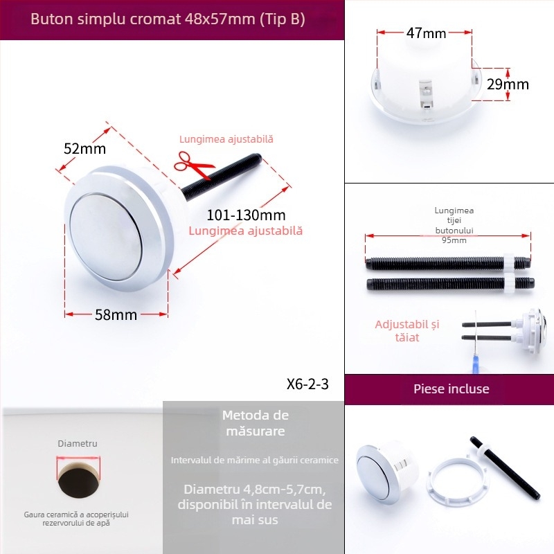 Accesoriu pentru butonul capacului de toaletă, buton circular pentru unic și dublu, tip universal, ABS material, apăsare