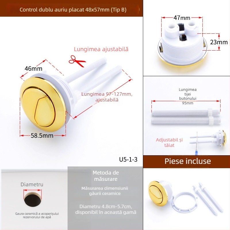 Accesoriu pentru butonul capacului de toaletă, buton circular pentru unic și dublu, tip universal, ABS material, apăsare