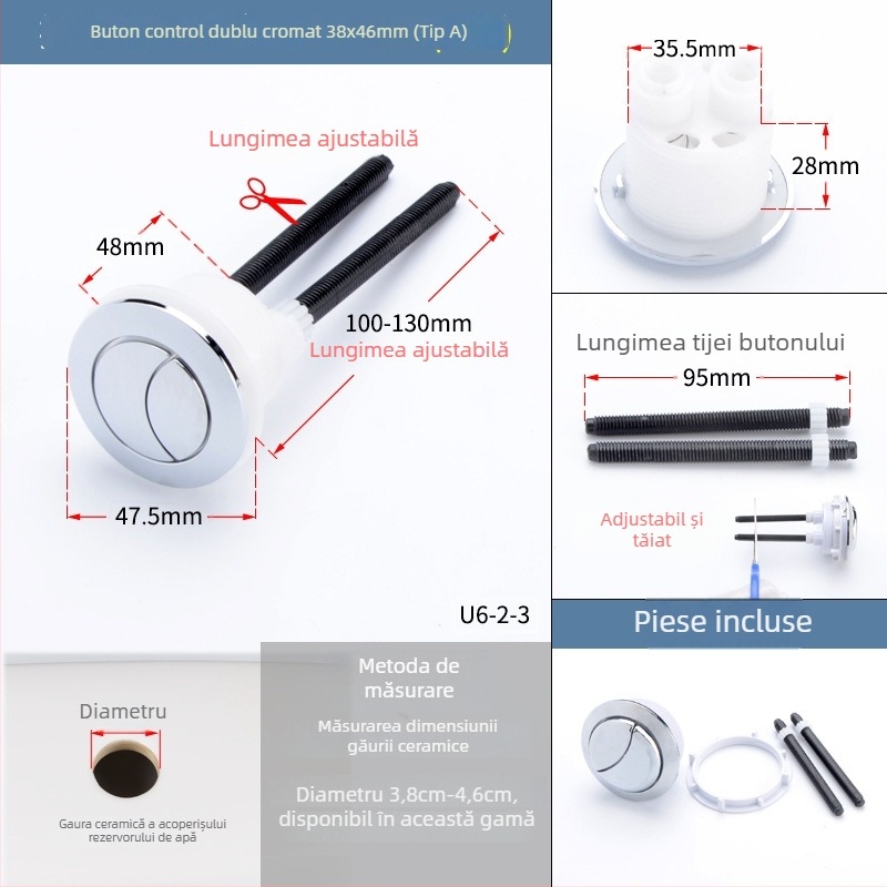 Accesoriu pentru butonul capacului de toaletă, buton circular pentru unic și dublu, tip universal, ABS material, apăsare