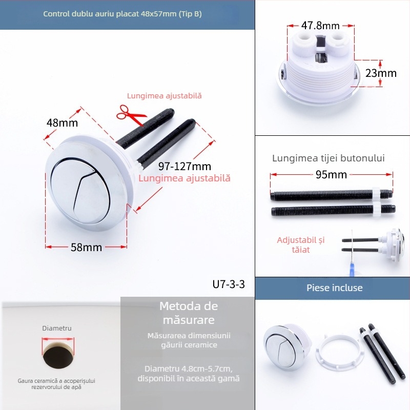 Accesoriu pentru butonul capacului de toaletă, buton circular pentru unic și dublu, tip universal, ABS material, apăsare