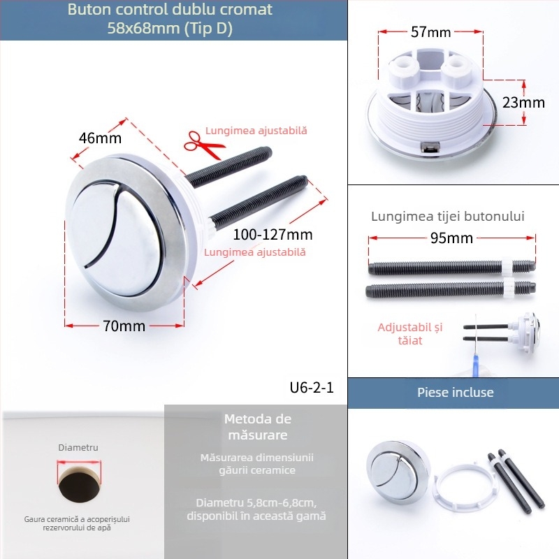 Accesoriu pentru butonul capacului de toaletă, buton circular pentru unic și dublu, tip universal, ABS material, apăsare