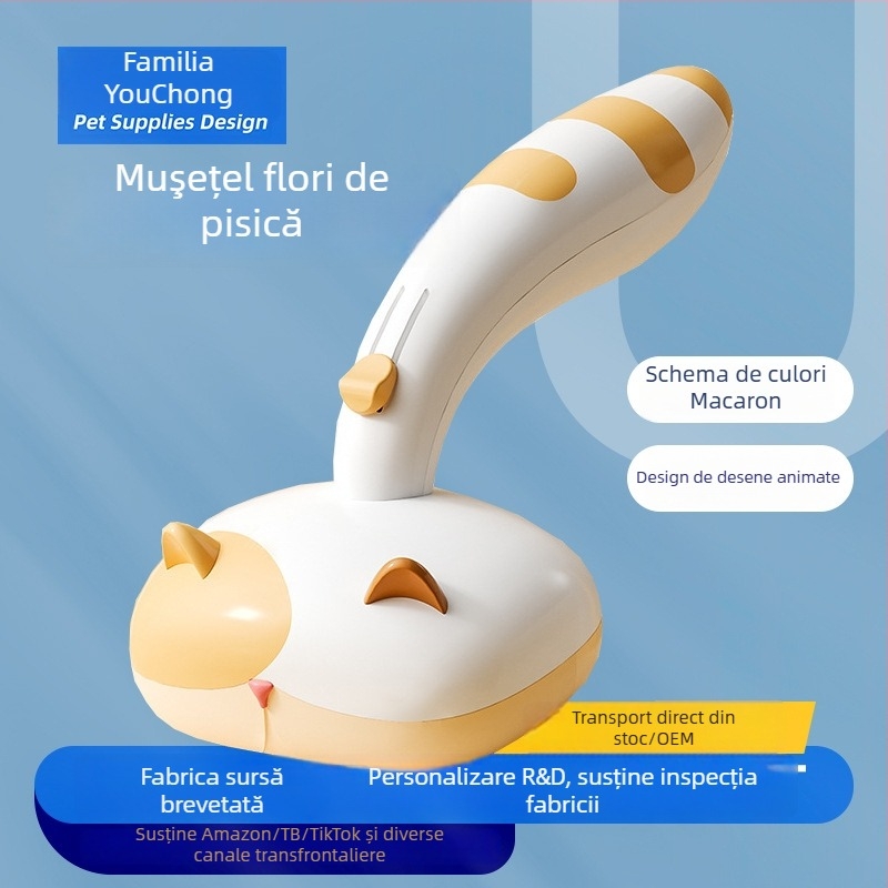 Pieptene de îngrijire pentru pisici și câini, cu dinți din oțel inoxidabil, corp ABS și mâner din TPE, elimină părul liber și oferă un masaj plăcut