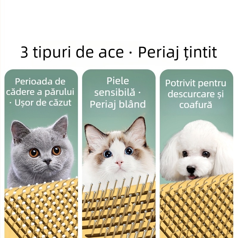 Pieptene de îngrijire pentru pisici și câini, cu dinți din oțel inoxidabil, corp ABS și mâner din TPE, elimină părul liber și oferă un masaj plăcut