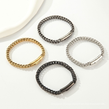 Brățară din oțel de titan cu închidere cu arc, lanț din oase de dragon, zale rotunde lustruite, unisex, stil hip-hop