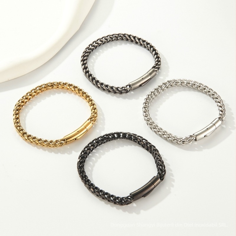 Brățară din oțel de titan cu închidere cu arc, lanț din oase de dragon, zale rotunde lustruite, unisex, stil hip-hop