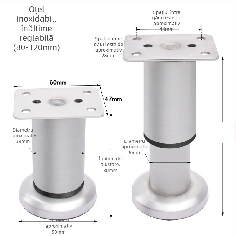 Picioare rotunde reglabile din aluminiu pentru mobilier – aliaj de aluminiu, Golden aoding, model 35 sus-jos, finisaj mat, stil modern minimalist