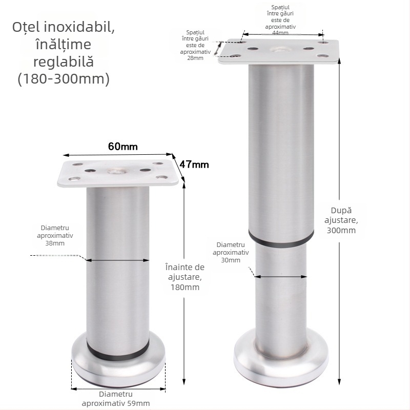 Picioare rotunde reglabile din aluminiu pentru mobilier – aliaj de aluminiu, Golden aoding, model 35 sus-jos, finisaj mat, stil modern minimalist