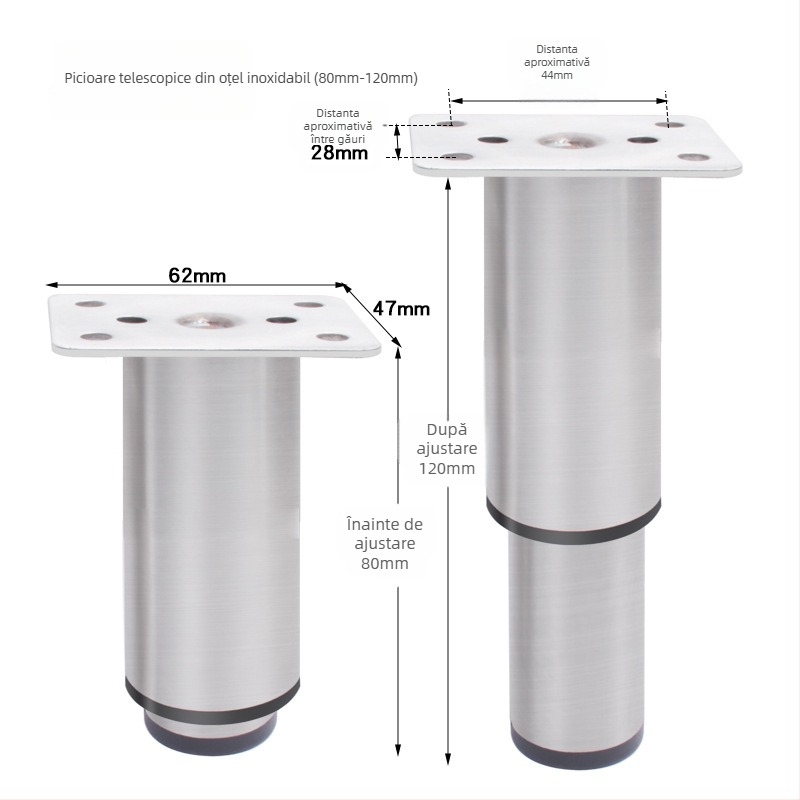 Picioare rotunde reglabile din aluminiu pentru mobilier – aliaj de aluminiu, Golden aoding, model 35 sus-jos, finisaj mat, stil modern minimalist