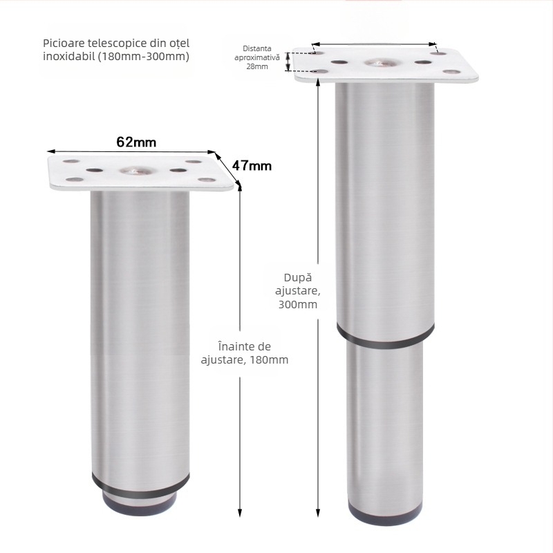 Picioare rotunde reglabile din aluminiu pentru mobilier – aliaj de aluminiu, Golden aoding, model 35 sus-jos, finisaj mat, stil modern minimalist