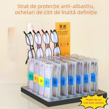 Ochelari de citit Aoshang, ultra-ușori, fără ramă, TR90, anti-blue light, formă rotundă, unisex