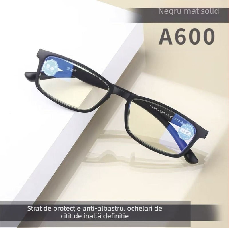 Ochelari de citit Aoshang, ultra-ușori, fără ramă, TR90, anti-blue light, formă rotundă, unisex