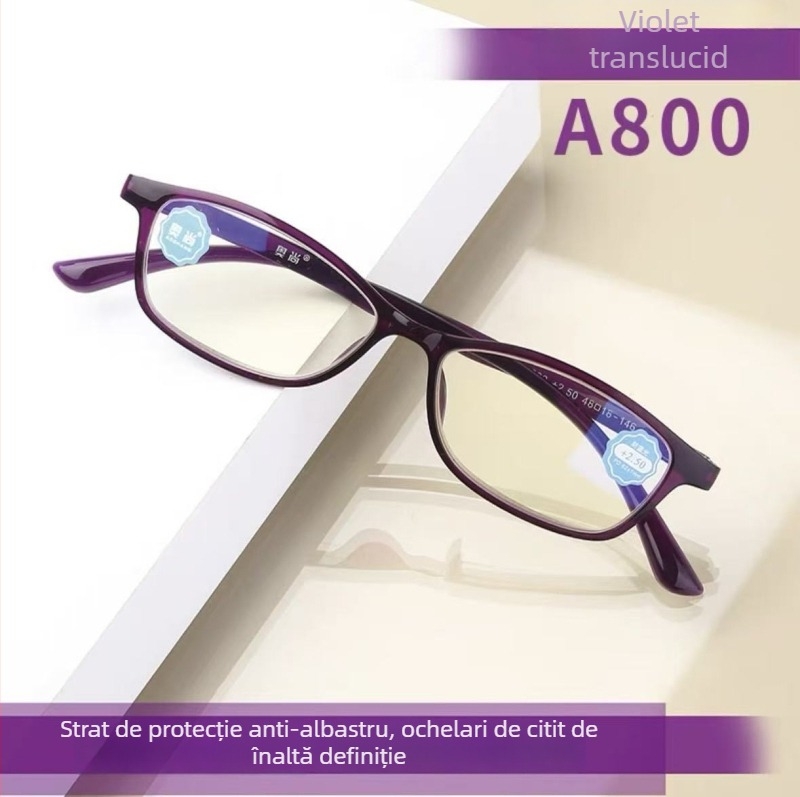 Ochelari de citit Aoshang, ultra-ușori, fără ramă, TR90, anti-blue light, formă rotundă, unisex