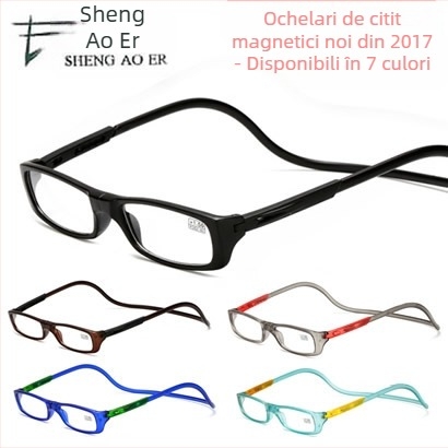 Ochelari de lectură magnetici pliați, Model 040, Ramă PC, Lentile din rășină, Ramă completă, pentru vârstnici