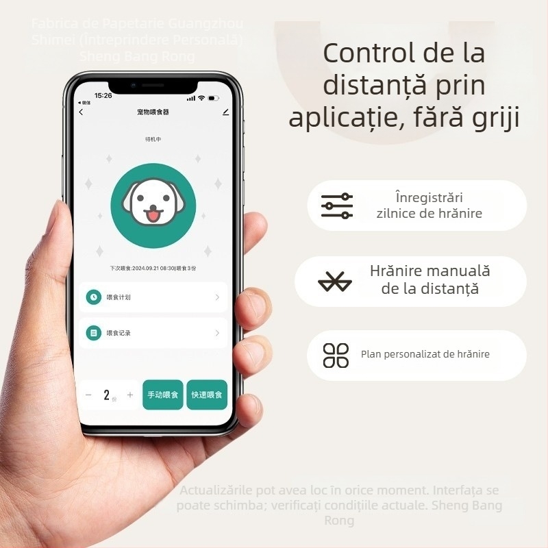 Hrănitor automat inteligent pentru animale de companie cu control prin aplicație, porții programate, cameră, design detașabil pentru pisici și câini