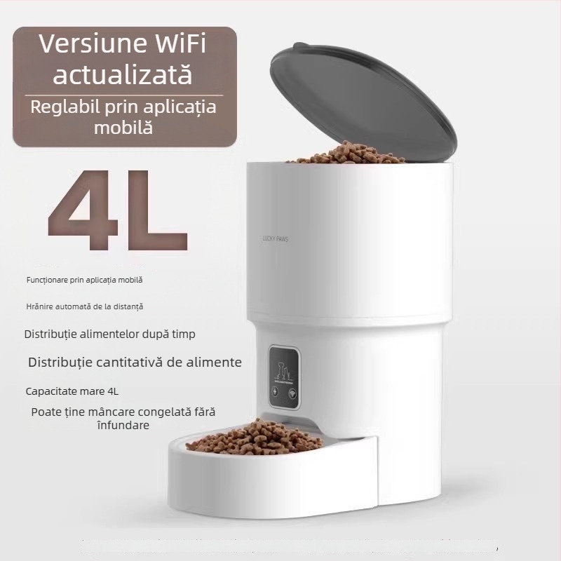 Hrănitor automat inteligent pentru animale de companie cu control prin aplicație, porții programate, cameră, design detașabil pentru pisici și câini