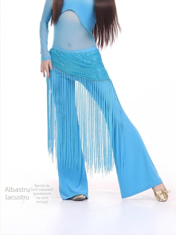 Lanț de talie cu ciucuri și șal de șolduri — Costum indian de dans pentru reprezentații, set de antrenament din trei părți, material poliester