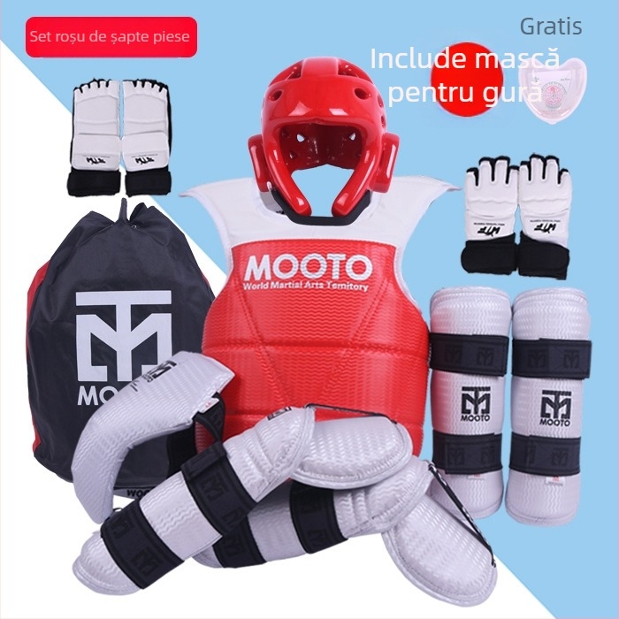 Set protecție Taekwondo cu protecții pentru cap, coate, gambe, umeri și gleznă, material burete, potrivit pentru toate persoanele