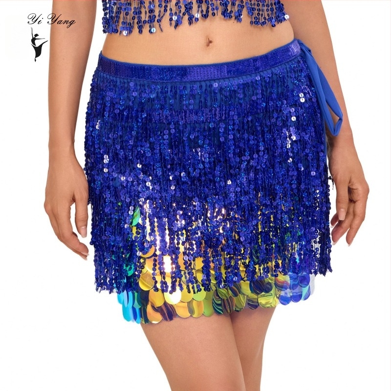 Costum Belly Dance cu centură de talie din paiete, cu mai multe straturi, poliester, șal hip boem sexy