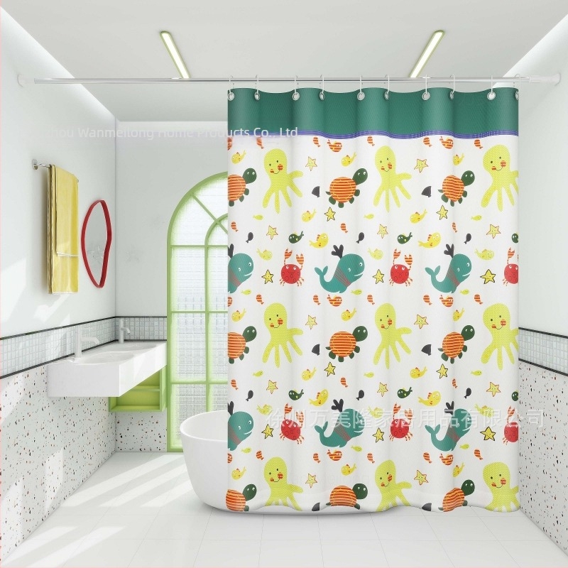 Perdea de duș din poliester pentru baie, groasă, impermeabilă și rezistentă la mucegai, cu model cartoon în stil etnic, personalizabilă