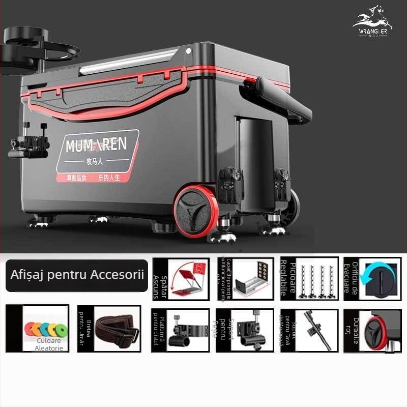 Cutie de pescuit Wrangler, set complet, capacitate 25–32 L, ușoară, din plastic, izolată