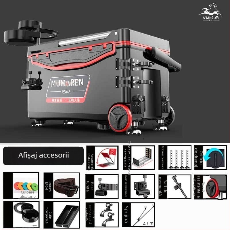 Cutie de pescuit Wrangler, set complet, capacitate 25–32 L, ușoară, din plastic, izolată