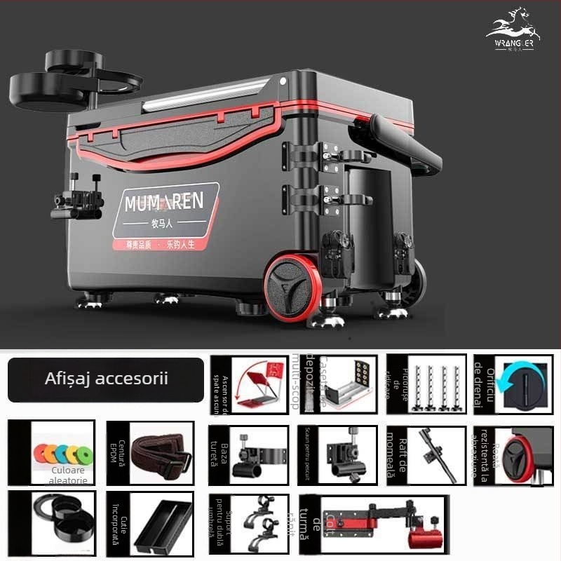 Cutie de pescuit Wrangler, set complet, capacitate 25–32 L, ușoară, din plastic, izolată