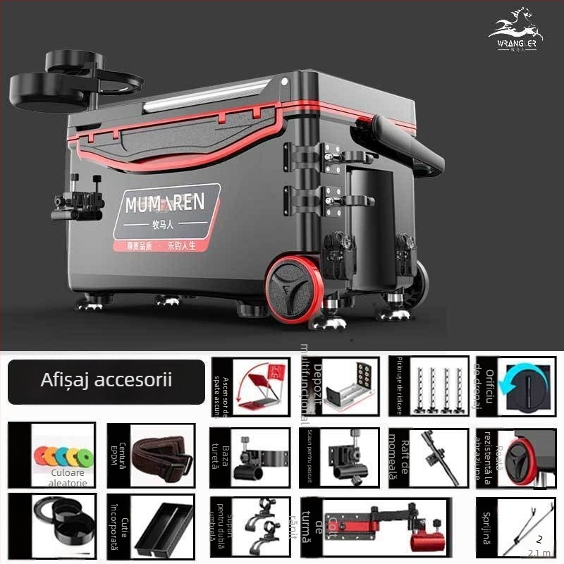 Cutie de pescuit Wrangler, set complet, capacitate 25–32 L, ușoară, din plastic, izolată