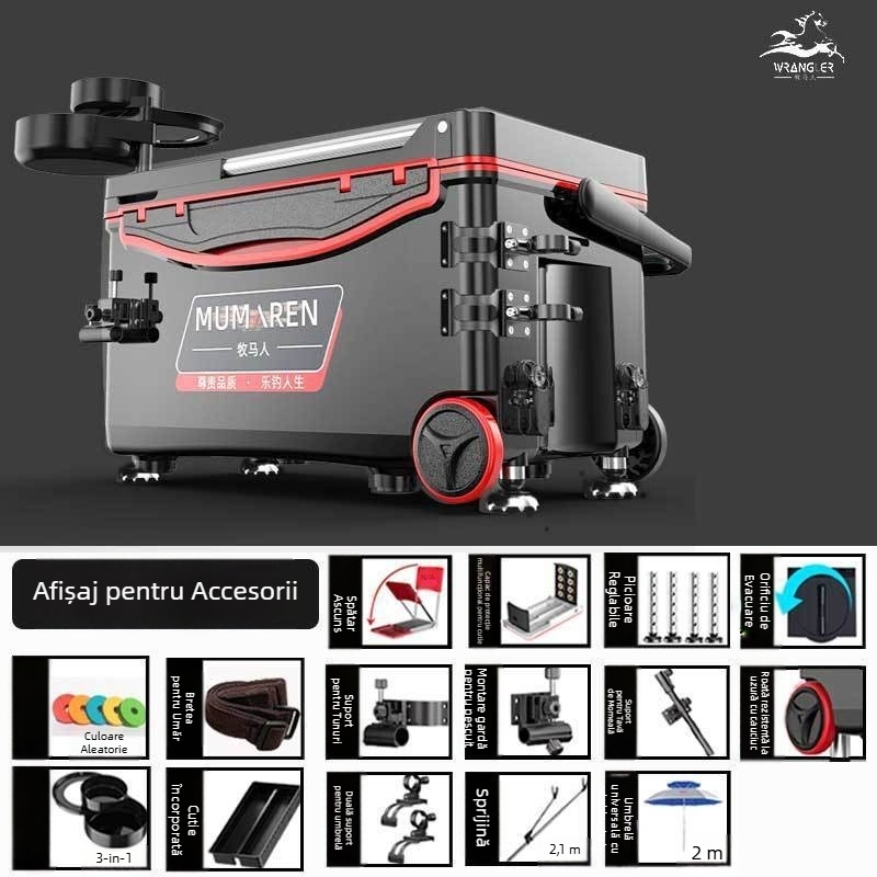 Cutie de pescuit Wrangler, set complet, capacitate 25–32 L, ușoară, din plastic, izolată