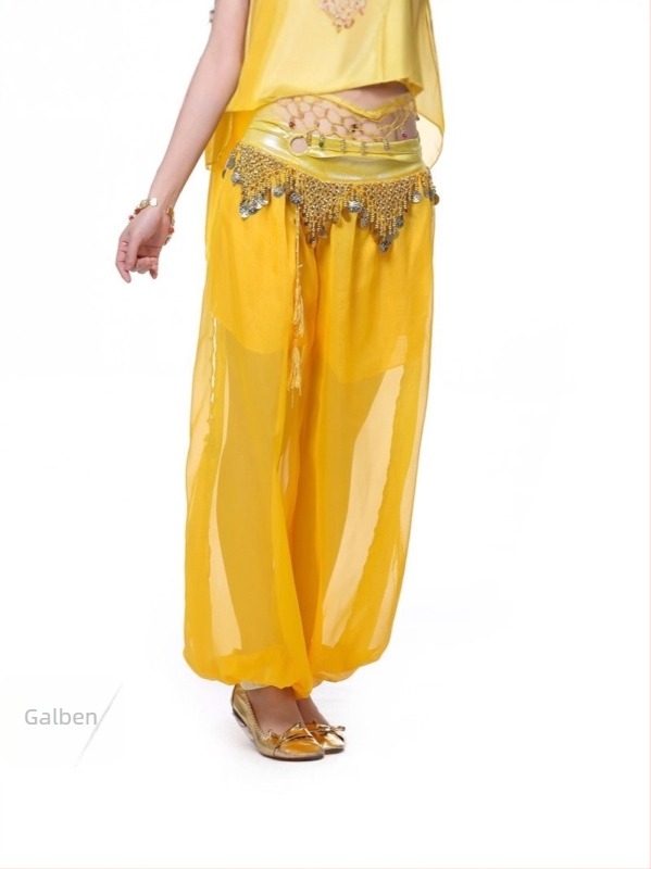 Pantaloni pentru belly dance cu broderie, țesătură chiffon, amestec nylon 50–70% și 30–50%, lansare vară 2025, stil elegant, street-style
