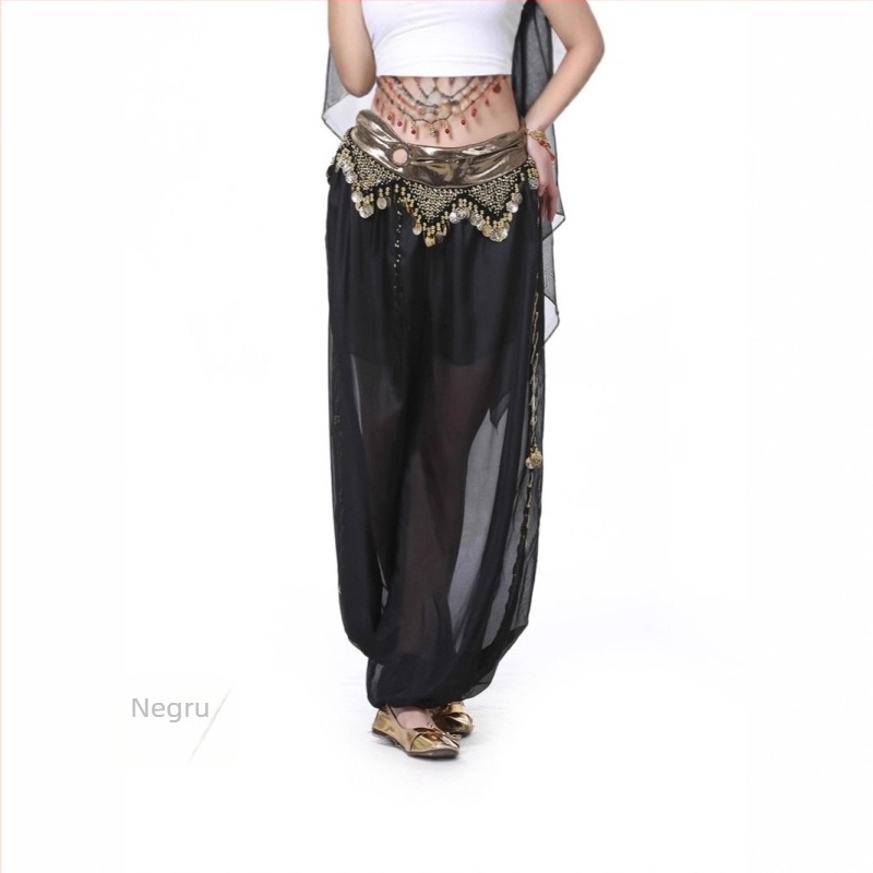 Pantaloni pentru belly dance cu broderie, țesătură chiffon, amestec nylon 50–70% și 30–50%, lansare vară 2025, stil elegant, street-style