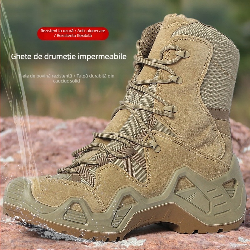 Ghete de drumeție impermeabile, unisex, înalte — talpă EVA, partea Super Fiber, căptușeală din plasă, branț din piele artificială, înălțime de gleznă