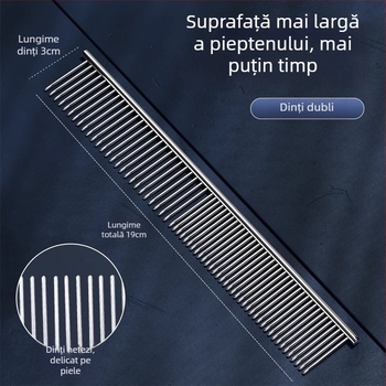 Pieptene pentru îngrijire animale de companie, pentru pisici și câini cu păr lung, oțel, dinți fini