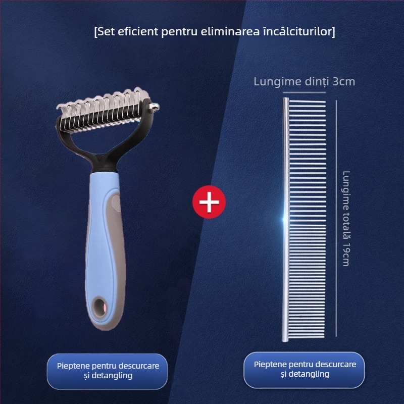Pieptene pentru îngrijire animale de companie, pentru pisici și câini cu păr lung, oțel, dinți fini