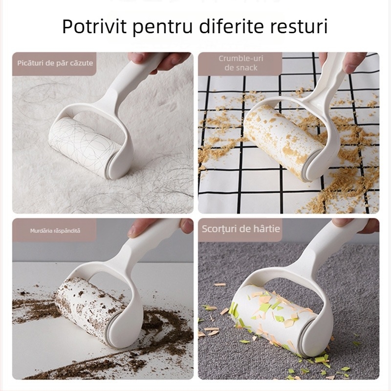 Rulou plastic cu foi de hârtie detașabile, rolă lipicioasă pentru îndepărtarea părului, design modern minimalist, lansat în 2023.