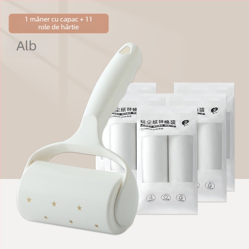 Rulou plastic cu foi de hârtie detașabile, rolă lipicioasă pentru îndepărtarea părului, design modern minimalist, lansat în 2023.