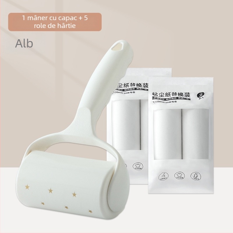 Rulou plastic cu foi de hârtie detașabile, rolă lipicioasă pentru îndepărtarea părului, design modern minimalist, lansat în 2023.