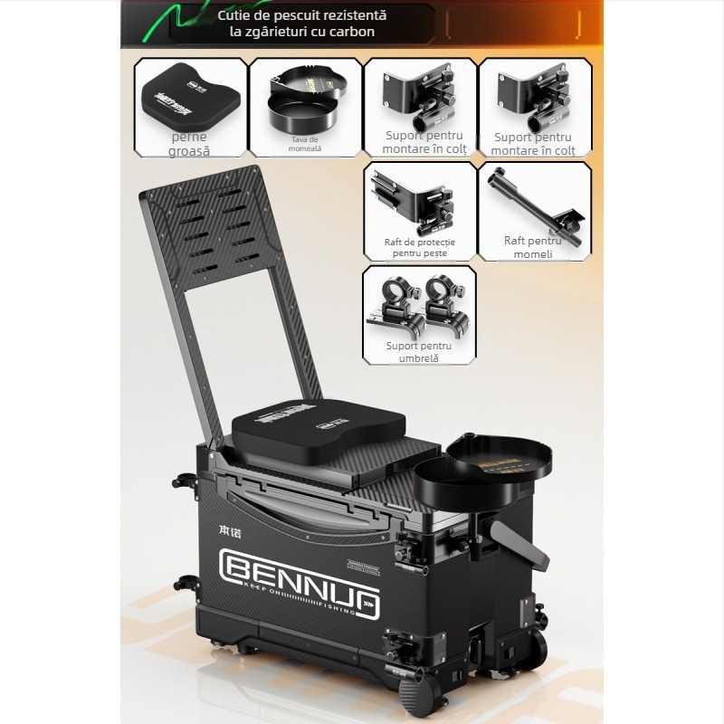 Set ultraușor pentru cutia de pescuit, material PP, cutie de pescuit multifuncțională cu șezut, platformă reglabilă pentru picioare și roți