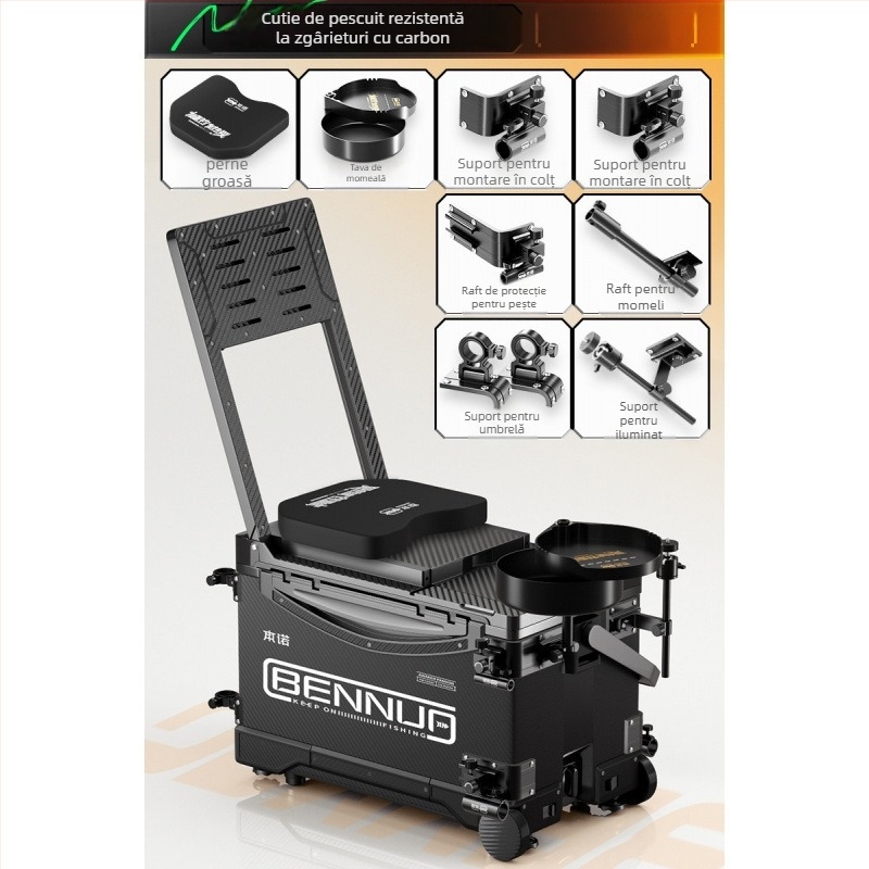Set ultraușor pentru cutia de pescuit, material PP, cutie de pescuit multifuncțională cu șezut, platformă reglabilă pentru picioare și roți
