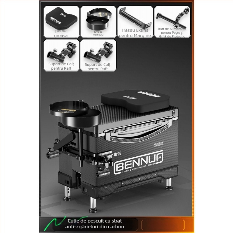 Set ultraușor pentru cutia de pescuit, material PP, cutie de pescuit multifuncțională cu șezut, platformă reglabilă pentru picioare și roți