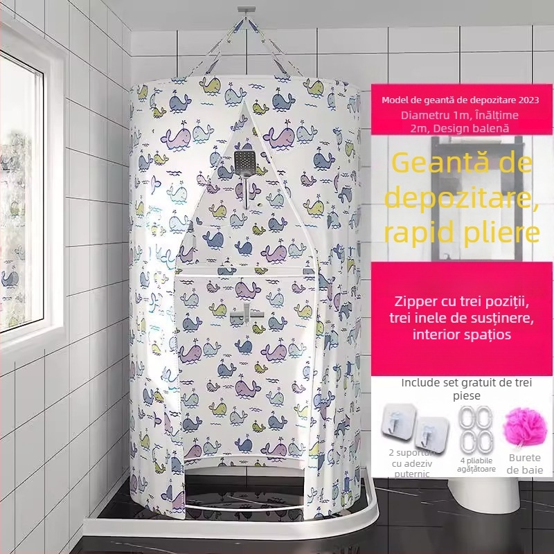 Cortina rotundă pentru duș, poliester, stil modern, model japonez de desene animate, personalizare logo disponibil