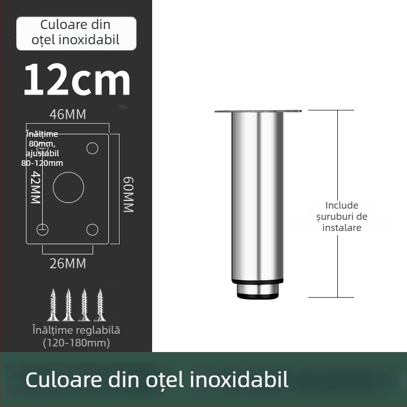 Picior de mobilier din oțel inoxidabil pentru canapea și dulap TV, model 2548, stil modern minimalist, placare electrolitică