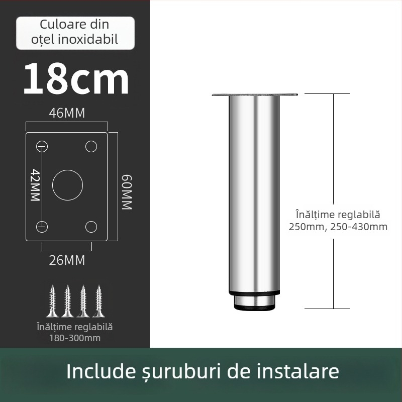 Picior de mobilier din oțel inoxidabil pentru canapea și dulap TV, model 2548, stil modern minimalist, placare electrolitică