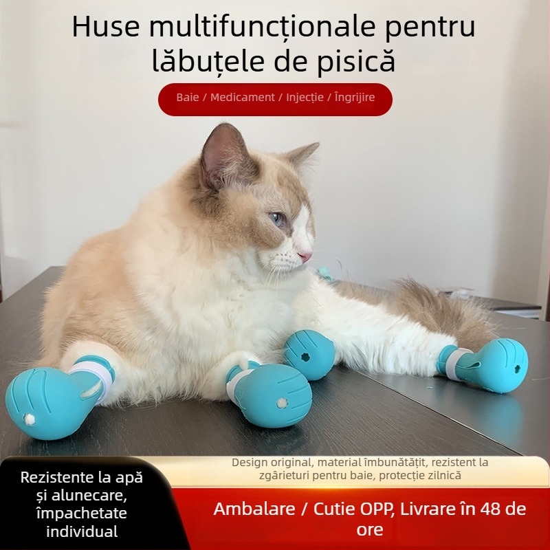 Pantofi pentru pisici din cauciuc, anti-derapare, stil desen animat, culoare solidă