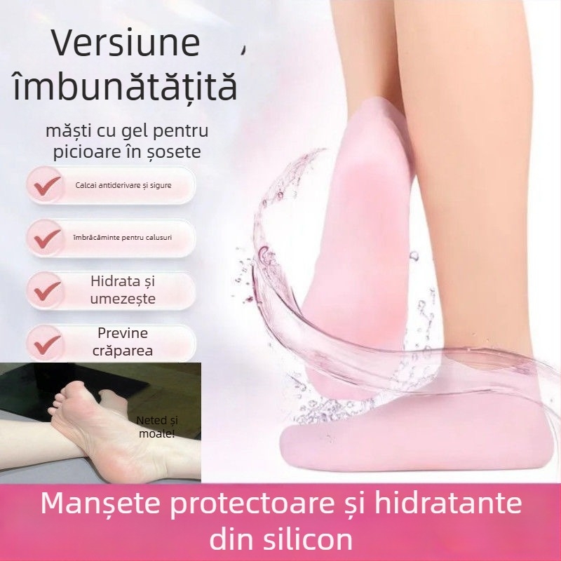 Protecție pentru călcâie din silicon cu mască hidratantă pentru picioare, șosetă-mască anti-uscare a călcâielor, utilizare generală
