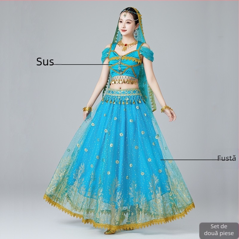 MRJWOH Costum de dans oriental, stil exotic, fustă lungă, poliester, pentru femei