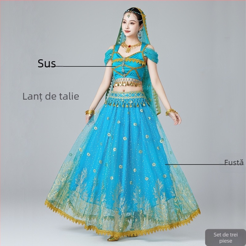 MRJWOH Costum de dans oriental, stil exotic, fustă lungă, poliester, pentru femei